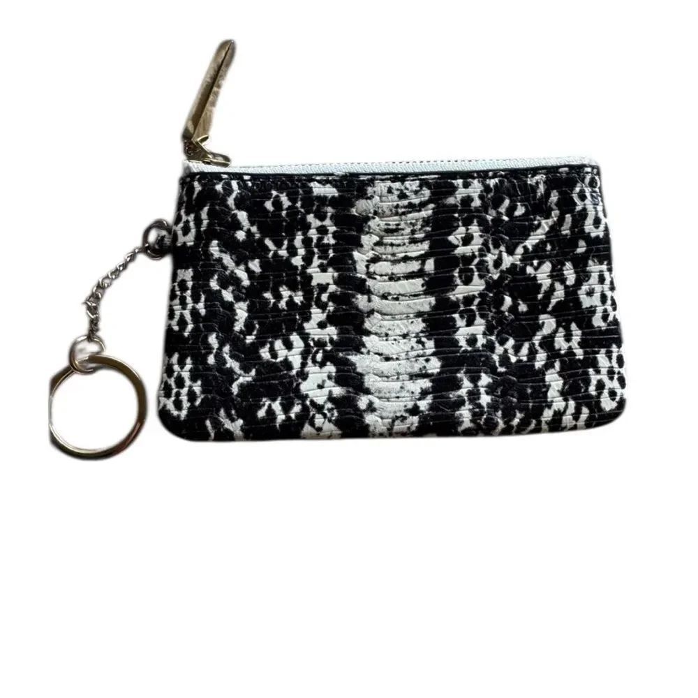 NEW Rebecca Minkoff Black White Snakeskin Zip Top Key Ring Coin Purse
